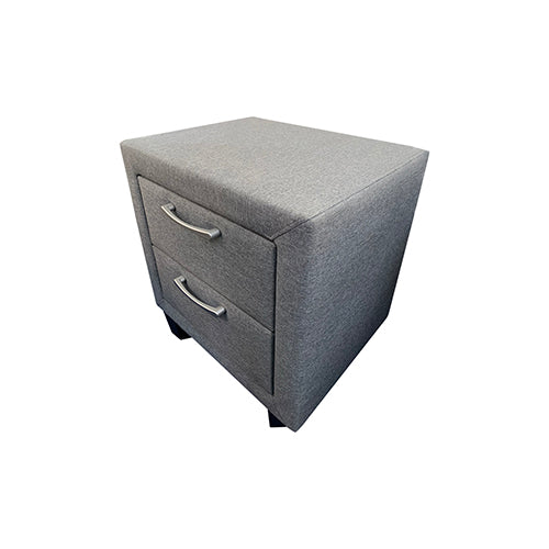 P&F Bedside Table 2 drawers Night Stand Upholstery Fabric Storage in Light Grey Colour