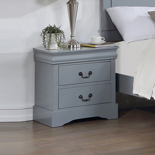 P&F ZennHome Bedside Table Grey Colour With 2 Drawers Night Stand Solid Wood Metal Handles