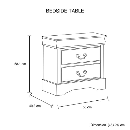 P&F ZennHome Bedside Table Grey Colour With 2 Drawers Night Stand Solid Wood Metal Handles