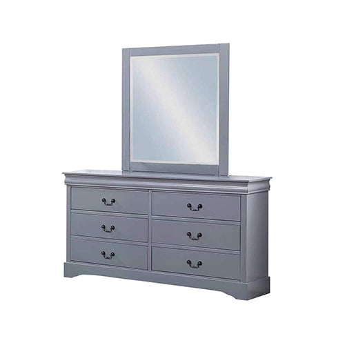 P&F ZennHome Dressing Chest with 6 Storage Drawers in Solid Wooden Mirror Metal Handles Grey Colour