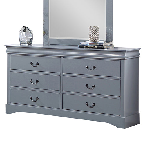 P&F ZennHome Dressing Chest with 6 Storage Drawers in Solid Wooden Mirror Metal Handles Grey Colour