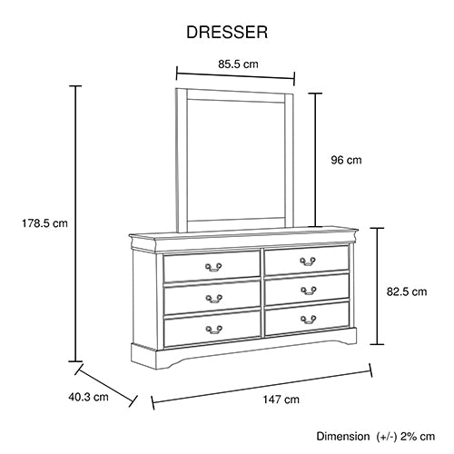 P&F ZennHome Dressing Chest with 6 Storage Drawers in Solid Wooden Mirror Metal Handles Grey Colour