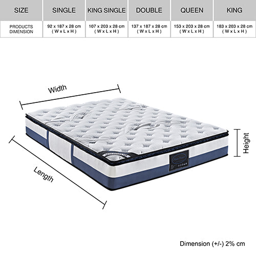 P&F Double Mattress Latex Pillow Top Pocket Spring Foam Medium Firm Bed