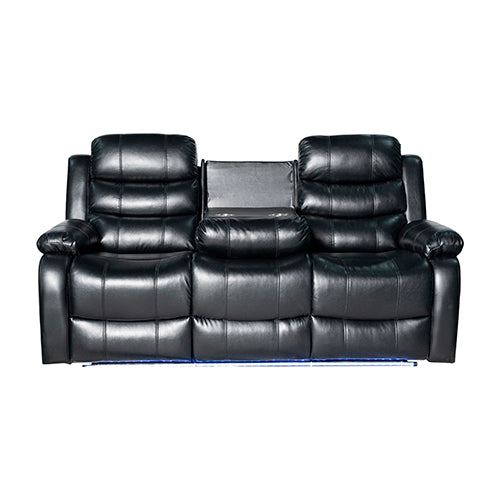 P&F SkyWay 3+2 Seater Finest Black Leatherette Recliner Feature Console LED Light Ultra Cushioned