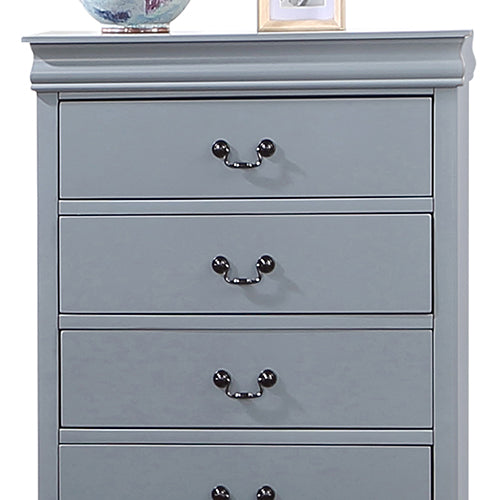 P&F ZennHome Tallboy with 5 Storage Drawers in Solid Wooden Metal Handles Grey Colour