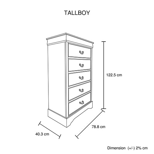 P&F ZennHome Tallboy with 5 Storage Drawers in Solid Wooden Metal Handles Grey Colour