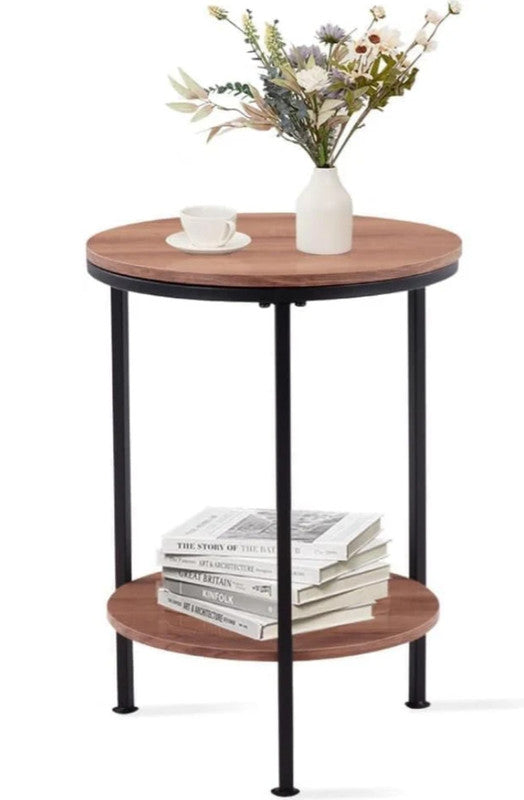 P&F ZennHome Wooden 2-Tier Side Table/Small Bedside Table/Round Sofa End Table for Living Room, Bedroom