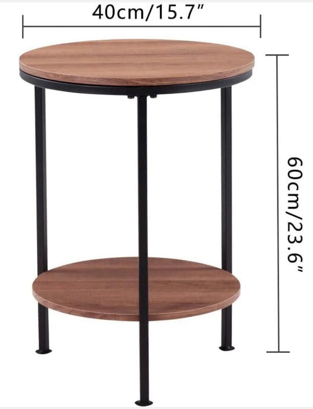 P&F ZennHome Wooden 2-Tier Side Table/Small Bedside Table/Round Sofa End Table for Living Room, Bedroom