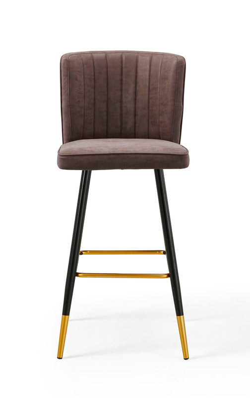 P&F ZennHome Bar Chair Leather Stool Counter Brown Mid-Century Wood x 2