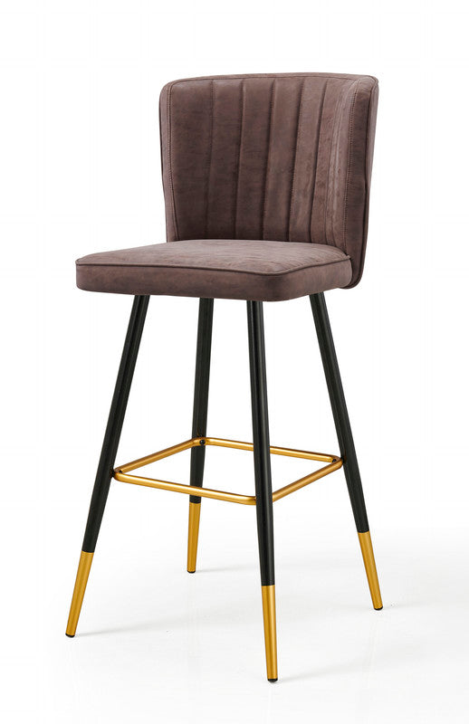 P&F ZennHome Bar Chair Leather Stool Counter Brown Mid-Century Wood x 2
