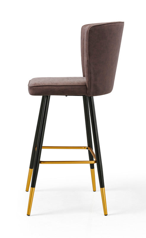 P&F ZennHome Bar Chair Leather Stool Counter Brown Mid-Century Wood x 2
