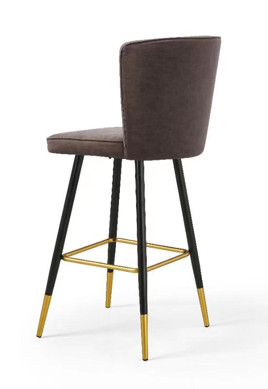 P&F ZennHome Bar Chair Leather Stool Counter Brown Mid-Century Wood x 2