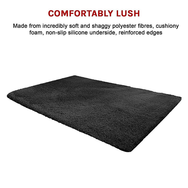 P&F ZennHome Floor Rugs 200cm x 140cm Large Shaggy Rug Area Carpet Bedroom Living Room Mat - Black