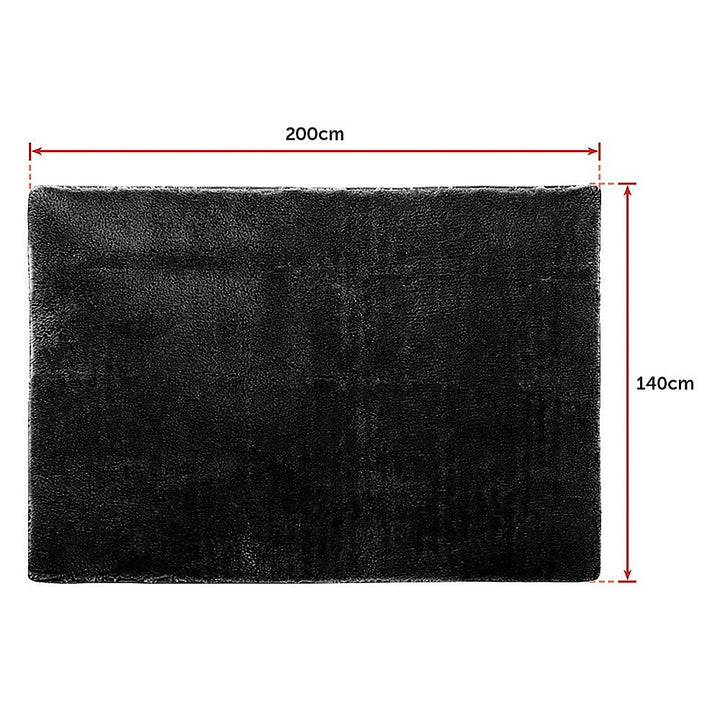 P&F ZennHome Floor Rugs 200cm x 140cm Large Shaggy Rug Area Carpet Bedroom Living Room Mat - Black