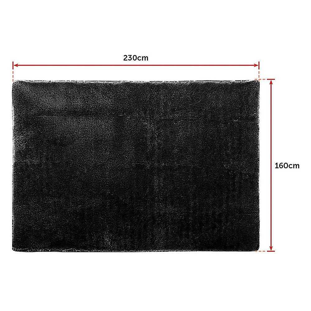 P&F ZennHome Floor Rugs 230cm x 160cm Large Shaggy Rug Area Carpet Bedroom Living Room Mat - Black