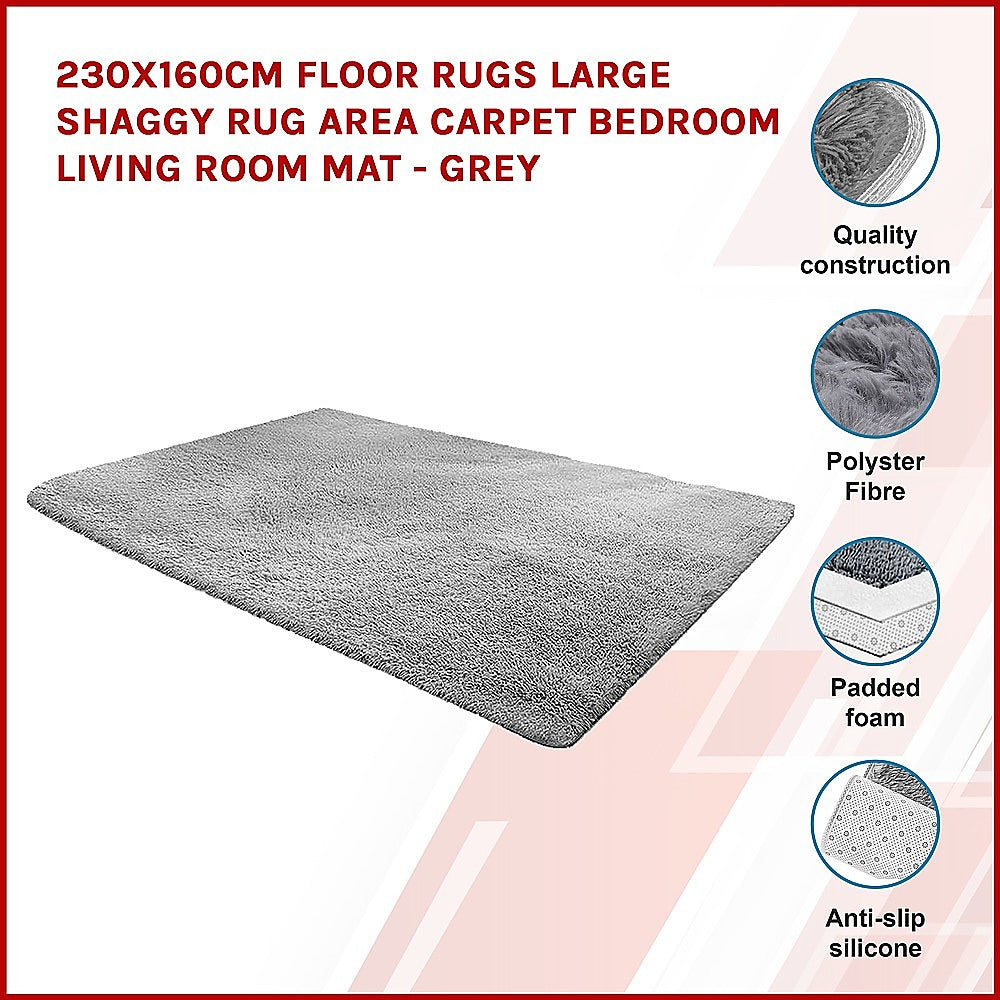 P&F ZennHome 230cm x 160cm Floor Rugs Large Shaggy Rug Area Carpet Bedroom Living Room Mat - Grey