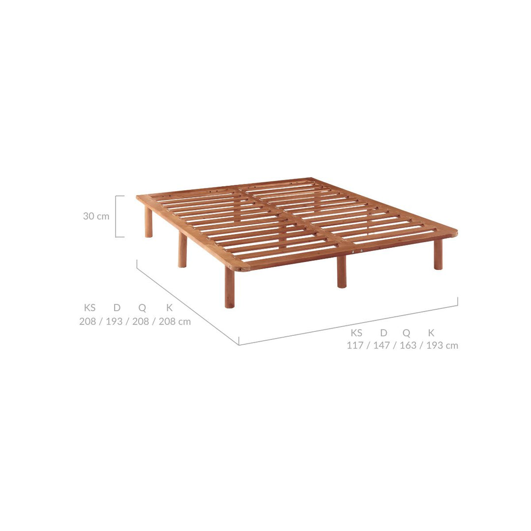 P&F BohoNest Bondi Wooden Pinewood Bed Base in Walnut - King Single