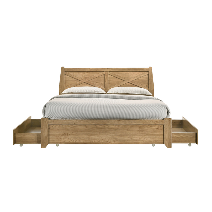 P&F Mica Natural Wooden Bed Frame with Storage Drawers Double