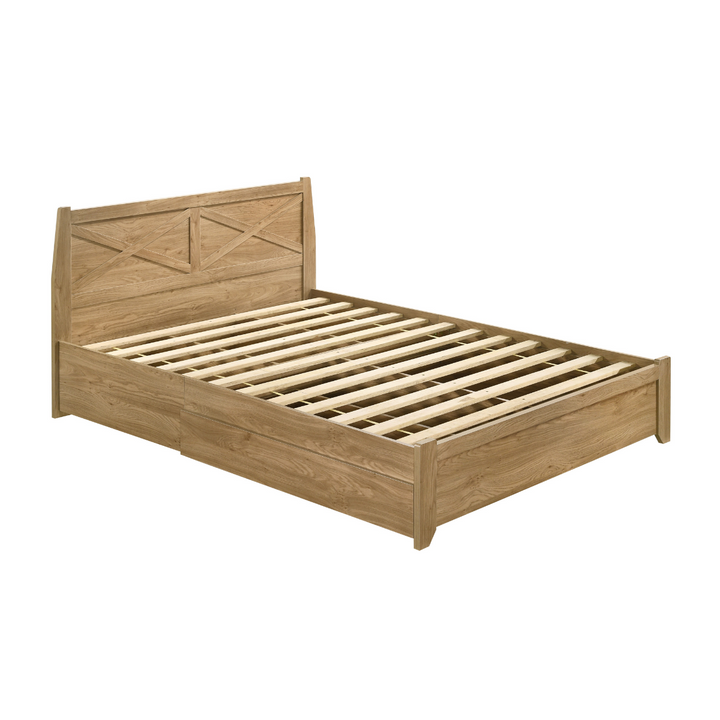 P&F Mica Natural Wooden Bed Frame with Storage Drawers Double