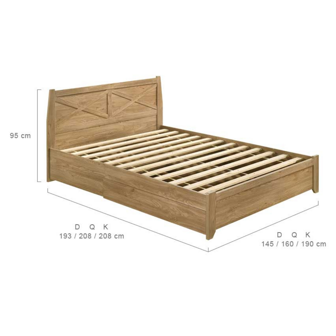 P&F Mica Natural Wooden Bed Frame with Storage Drawers Double