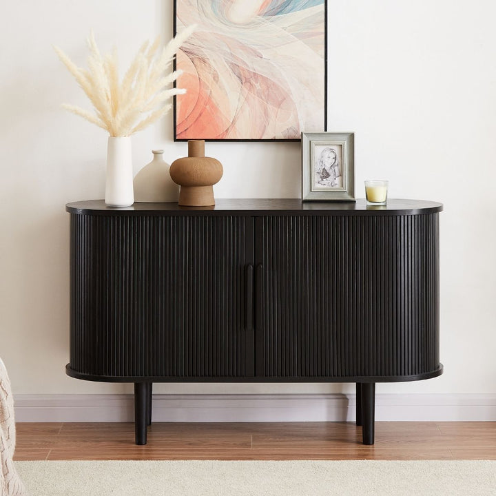 P&F ZennHome Black Column Wooden Sideboard Table