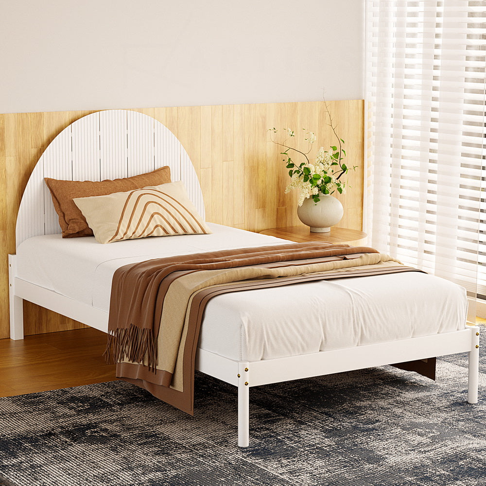 P&F BohoNest Artiss Bed Frame King Single Size Wooden White DALY