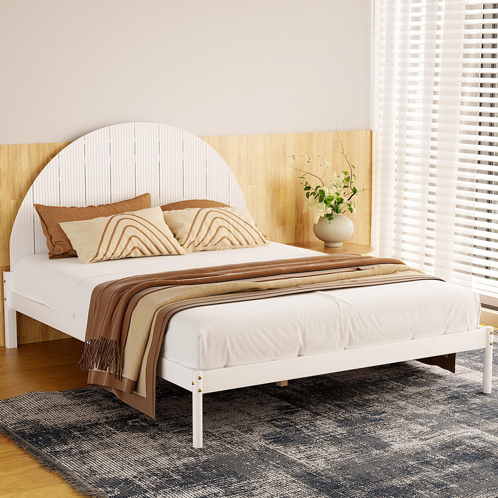 P&F BohoNest Spark Bed Frame Queen Size Wooden White