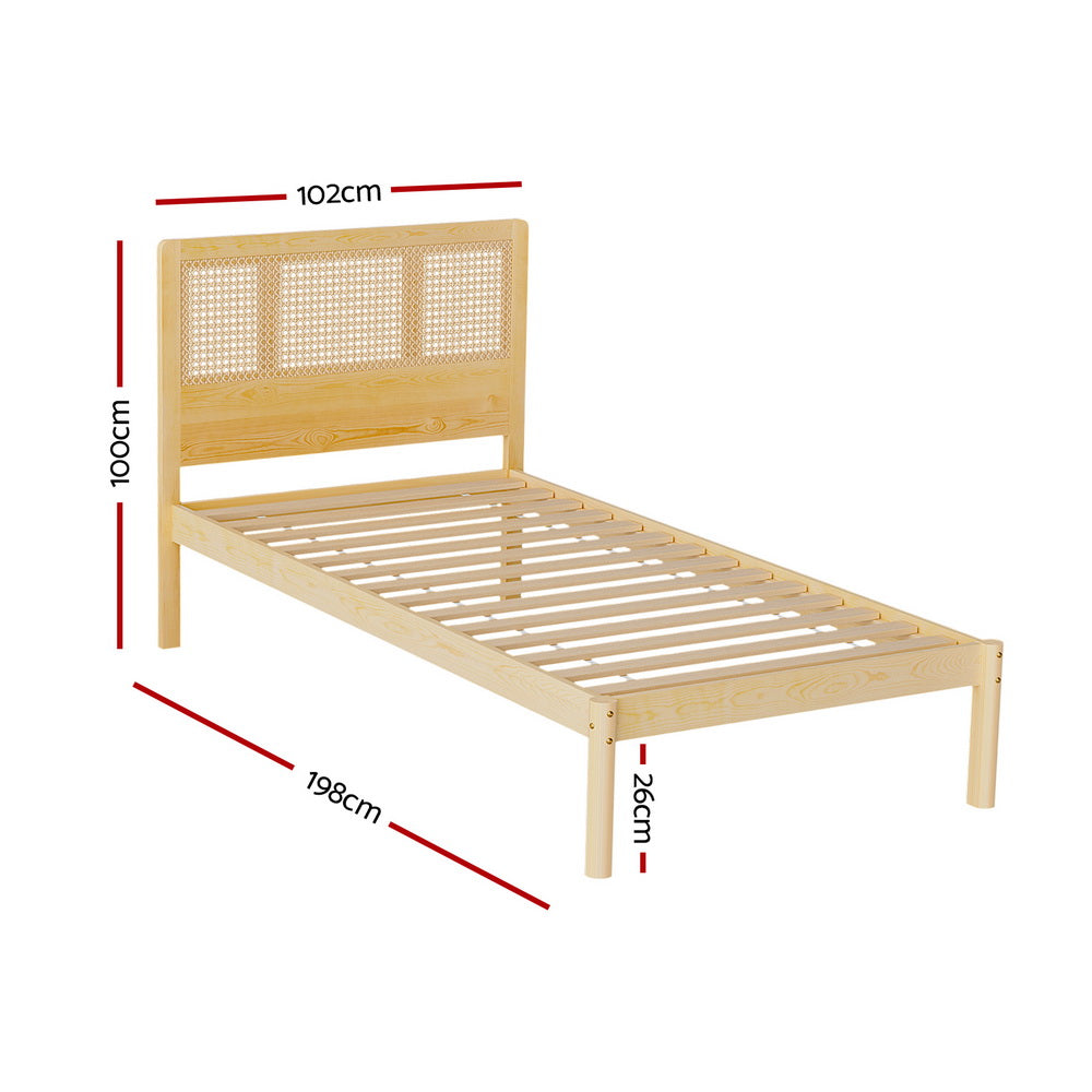 P&F BohoNest Bed Frame Single Size Rattan Wooden Ritz