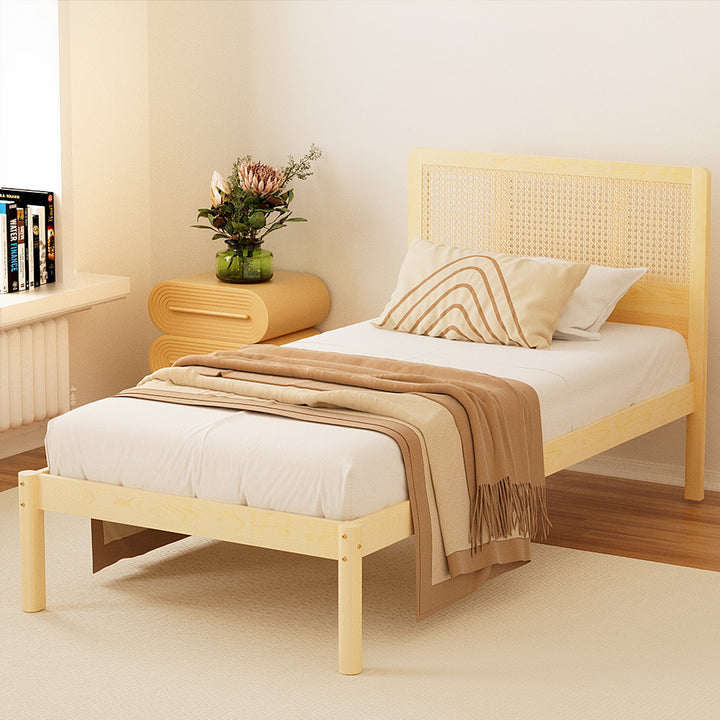 P&F BohoNest Bed Frame Single Size Rattan Wooden Ritz