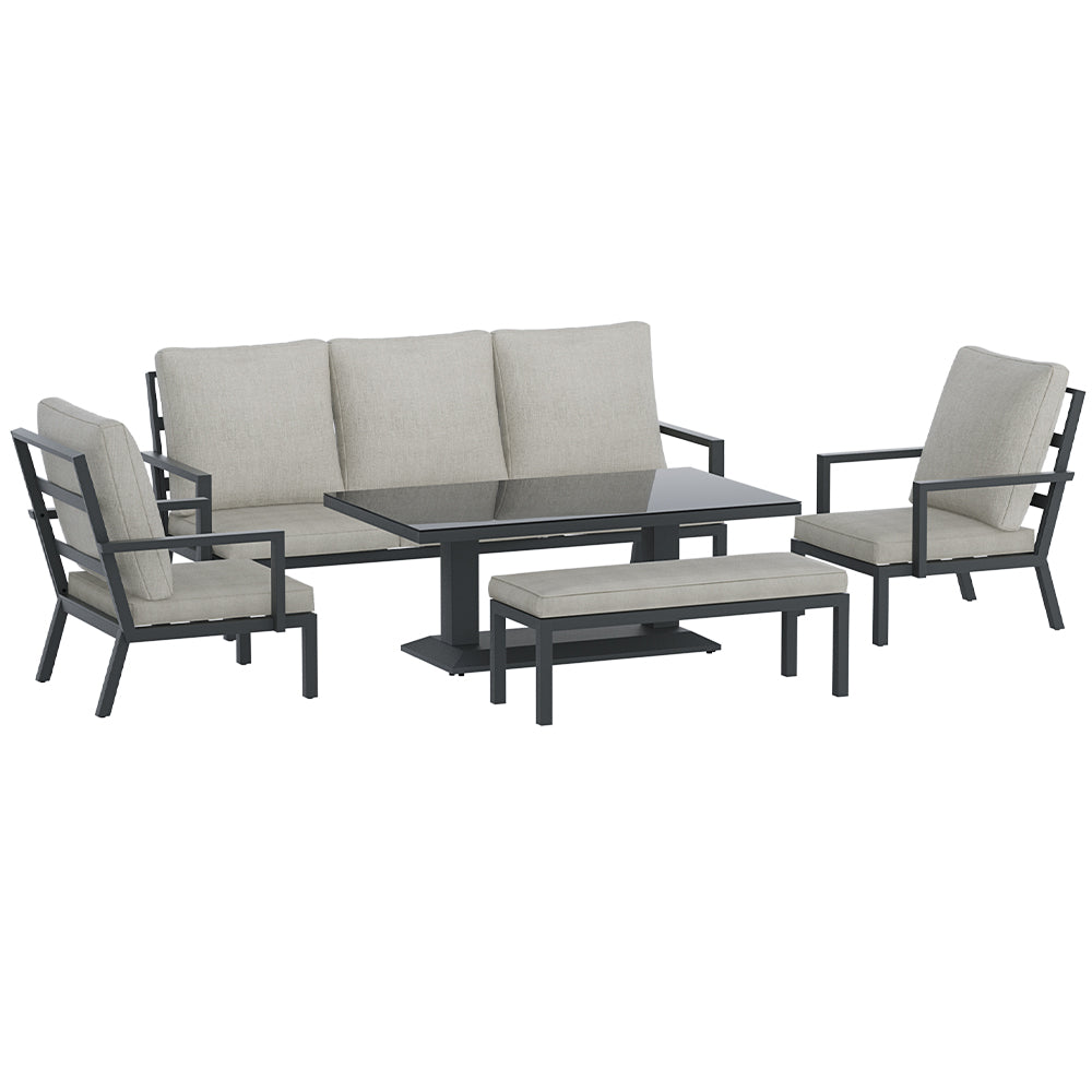 P&F ZennHome Outdoor Sofa 7-Seater Lounge Set Garden Patio Aluminium Bench w/Cushions