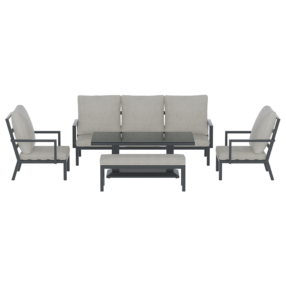 P&F ZennHome Outdoor Sofa 7-Seater Lounge Set Garden Patio Aluminium Bench w/Cushions