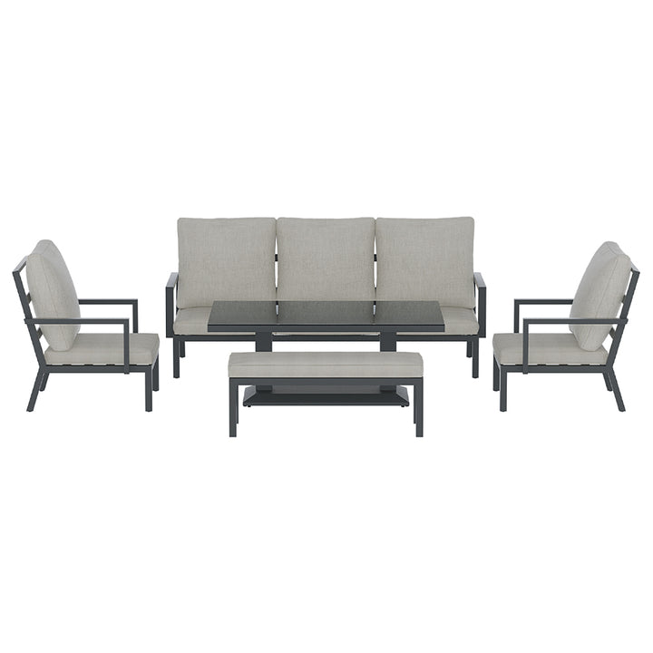 P&F ZennHome Outdoor Sofa 7-Seater Lounge Set Garden Patio Aluminium Bench w/Cushions