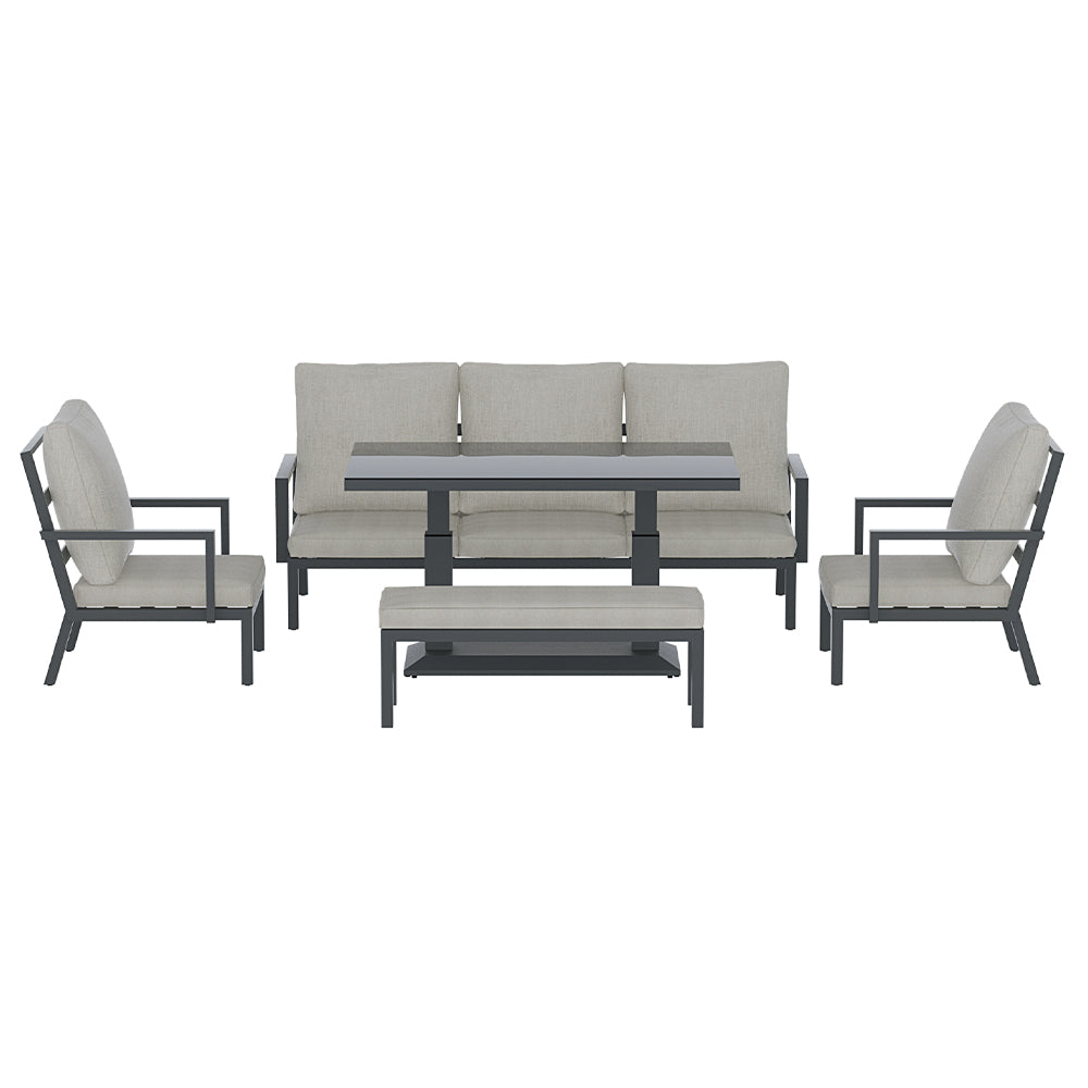 P&F ZennHome Outdoor Sofa 7-Seater Lounge Set Garden Patio Aluminium Bench w/Cushions