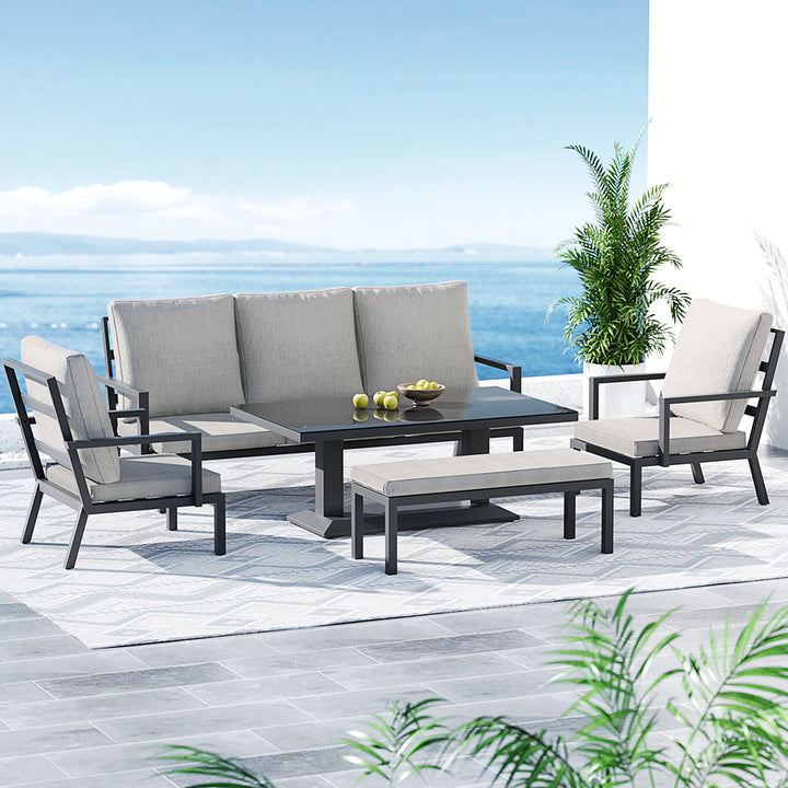 P&F ZennHome Outdoor Sofa 7-Seater Lounge Set Garden Patio Aluminium Bench w/Cushions