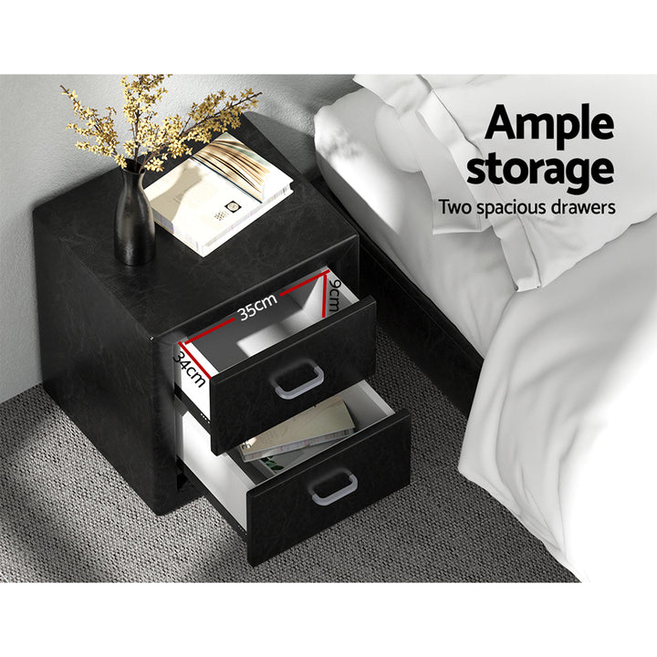 P&F SkyWay PVC Leather Bedside Table - Black