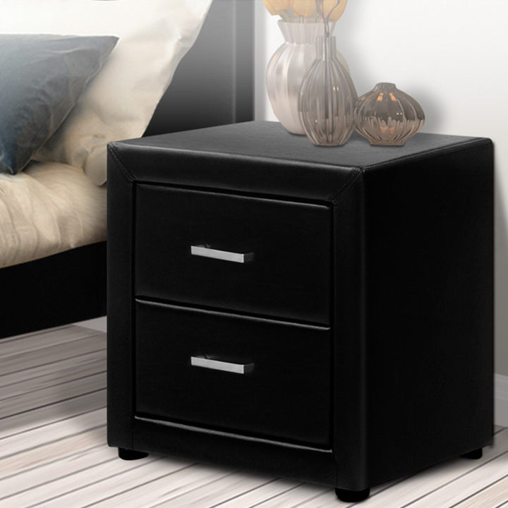 P&F SkyWay PVC Leather Bedside Table - Black