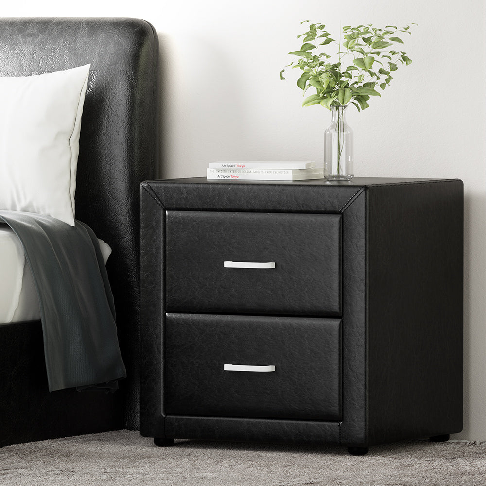 P&F SkyWay PVC Leather Bedside Table - Black