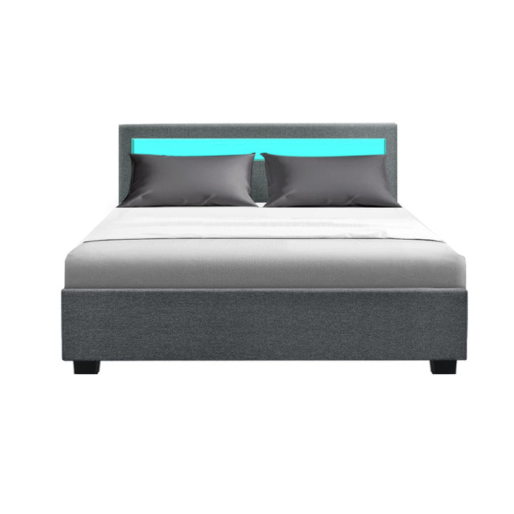 P&F SkyWay Bed Frame Double Size Gas Lift RGB LED Bedbase Grey Glacier