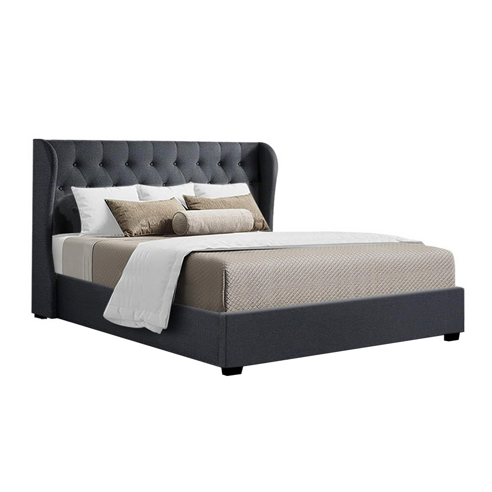 P&F FabSeries Issa Bed Frame Fabric Gas Lift Storage - Charcoal King