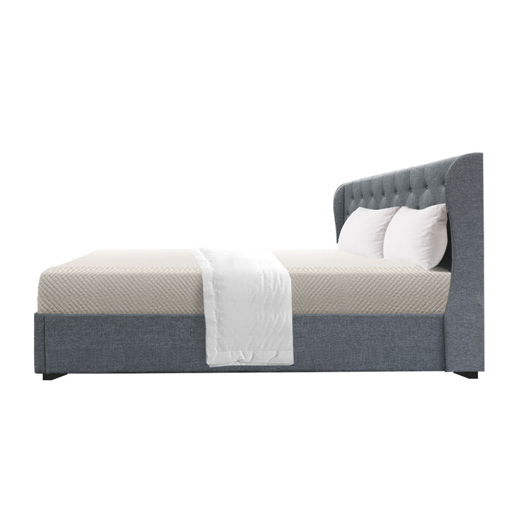 P&F FabSeries Button Bed Frame Fabric Gas Lift Storage - Grey King