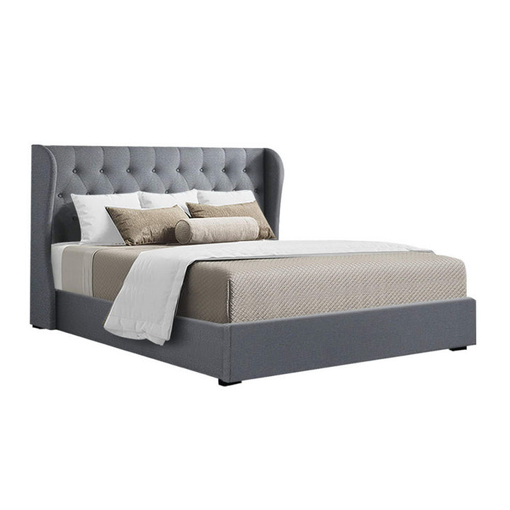 P&F FabSeries Issa Bed Frame Fabric Gas Lift Storage - Grey Queen