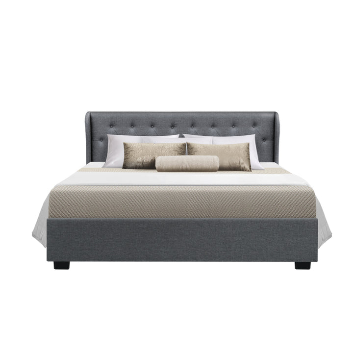 P&F FabSeries Issa Bed Frame Fabric Gas Lift Storage - Grey Queen