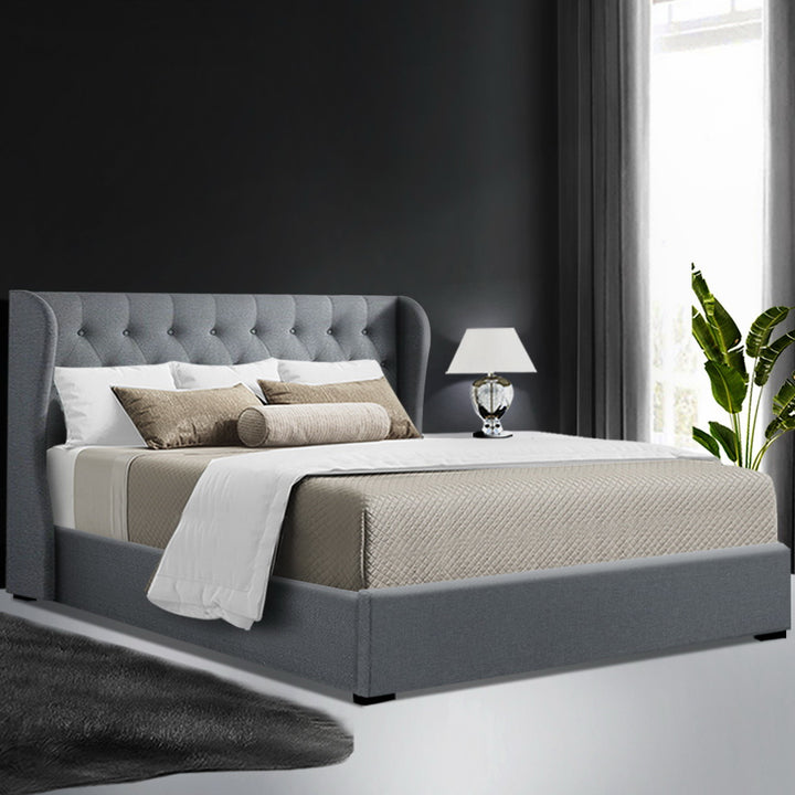 P&F FabSeries Issa Bed Frame Fabric Gas Lift Storage - Grey Queen