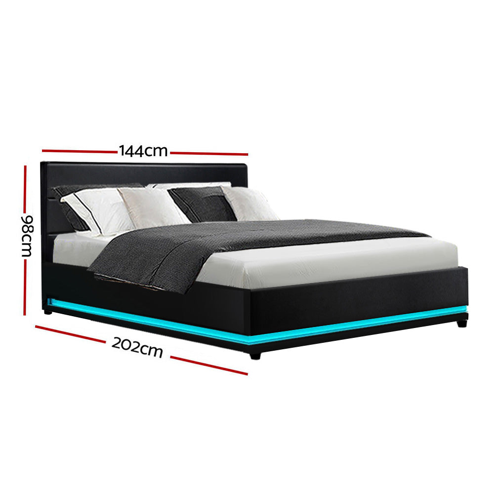 P&F SkyWay Lumi LED Bed PU Leather w/Storage - Black Double