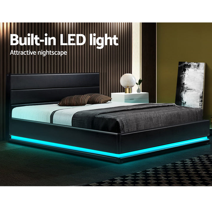 P&F SkyWay Lumi LED Bed PU Leather w/Storage - Black Double