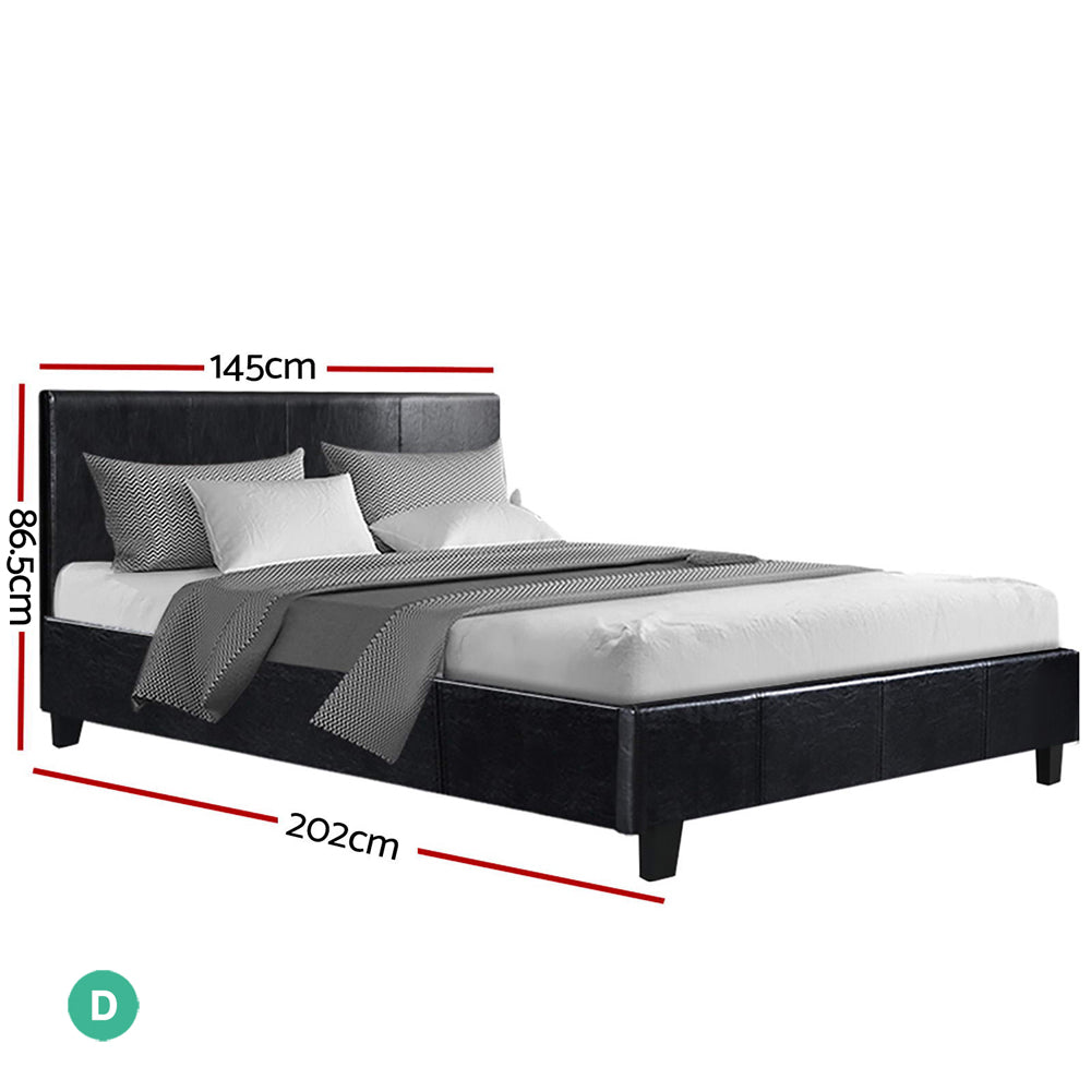 P&F DreamStyle Bed Frame Double Size Leather Black NEO