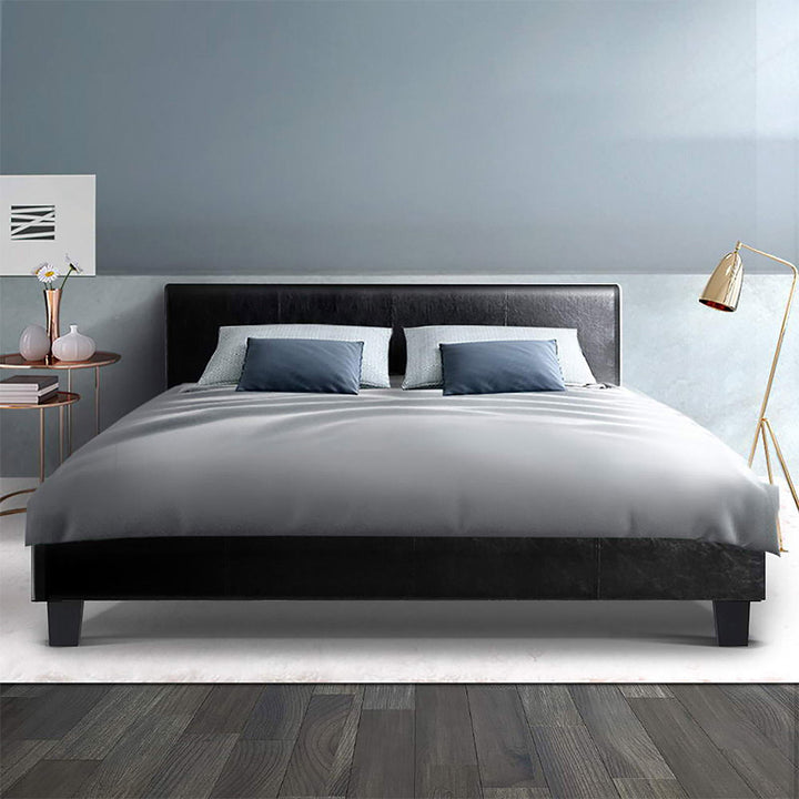 P&F DreamStyle Bed Frame Double Size Leather Black NEO