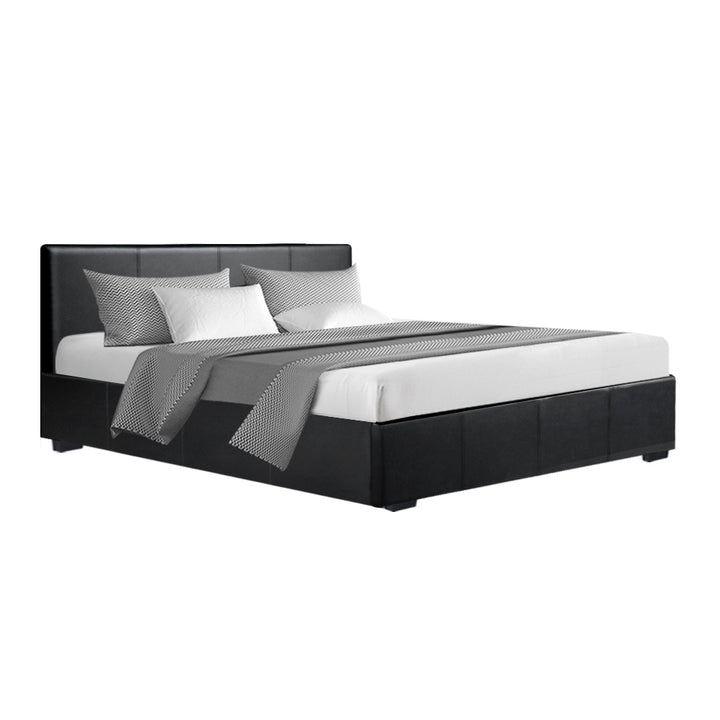 P&F FabSeries Bed Frame PU Leather - Black Queen