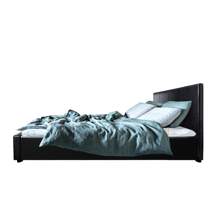 P&F FabSeries Bed Frame PU Leather - Black Queen