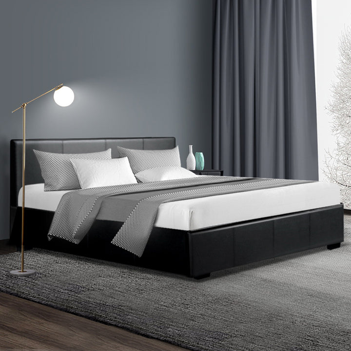 P&F FabSeries Bed Frame PU Leather - Black Queen